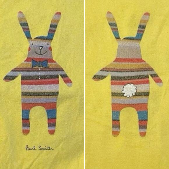 Paul Smith Junior Yellow Baby Bunny Tee Rainbow Stripe Snap Shoulder Size 6 Mos - Picture 3 of 8